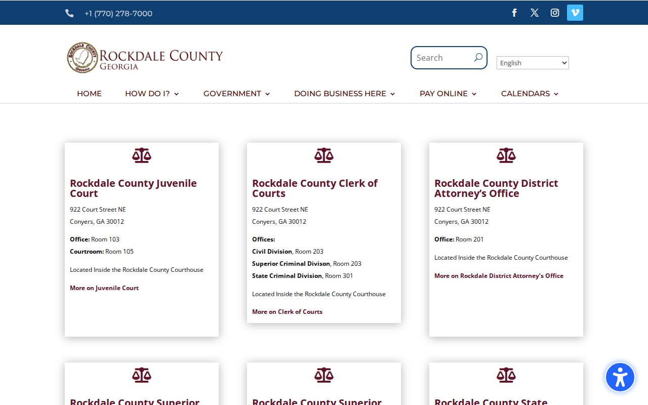 Official Rockdale County court services page with courthouse information